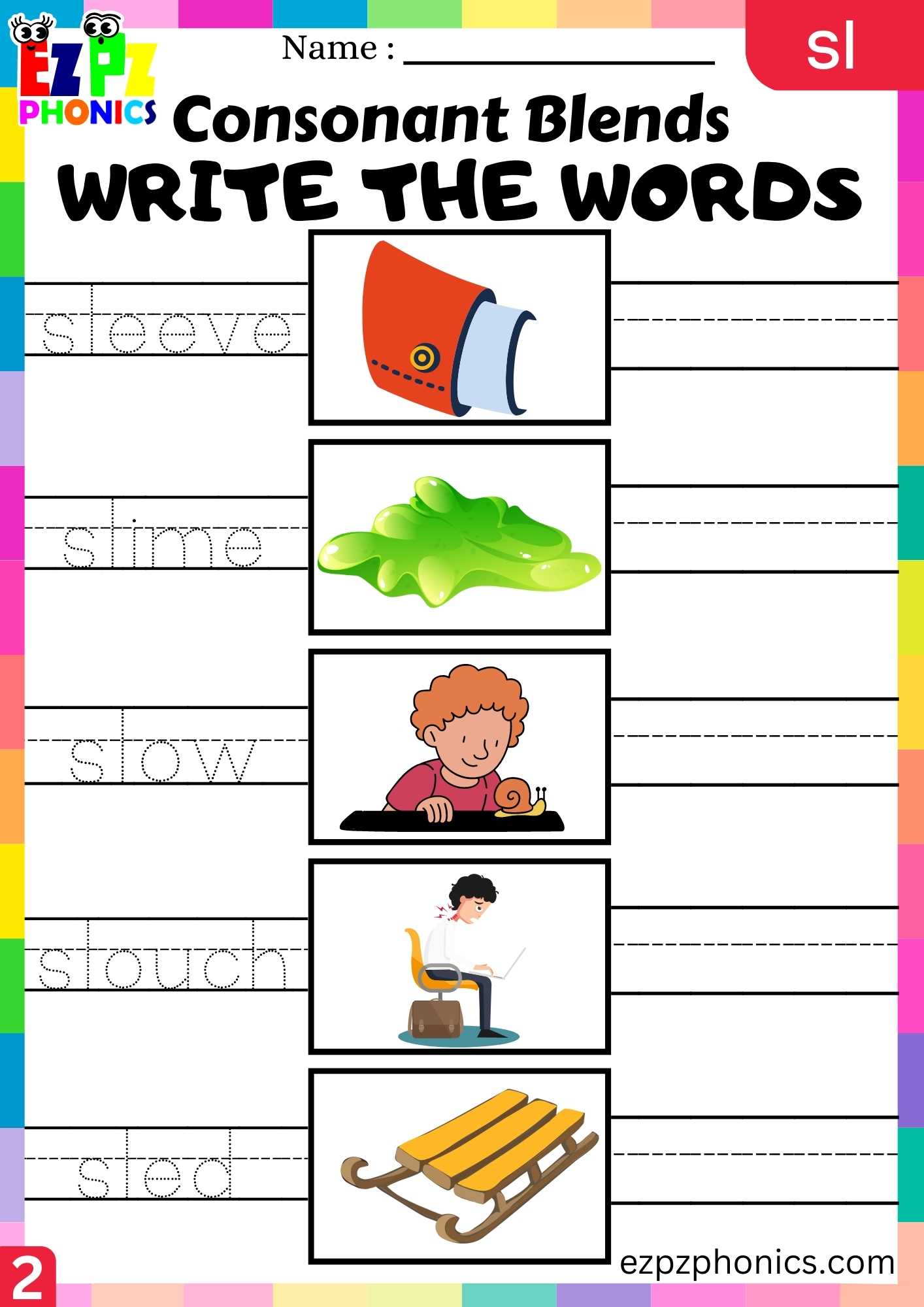 Group2 Sl Words Write The Words Phonics Consonant Blends Worksheet